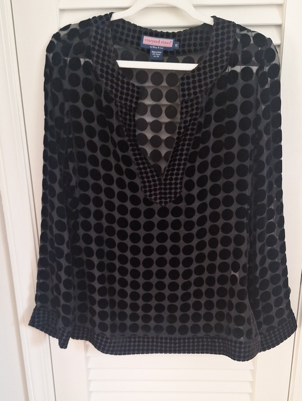 Vineyard Vines Black Velvet Polka Dot Blouse